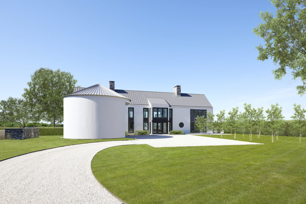 Front of modern farmhouse in Sagaponack, New York featuring custom TruExterior siding by Duration Moulding & Millwork